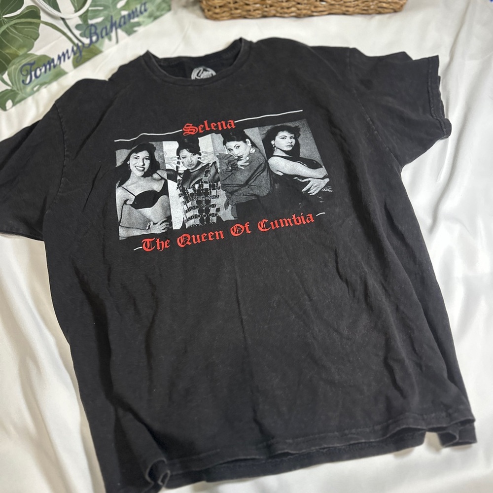 Black SELENA Graphic T-Shirt with Red Text